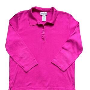 VTG Y2K Golf Polo Collared Shirt Top 3/4 Sleeve Pink Size M Stretch Preppy USA